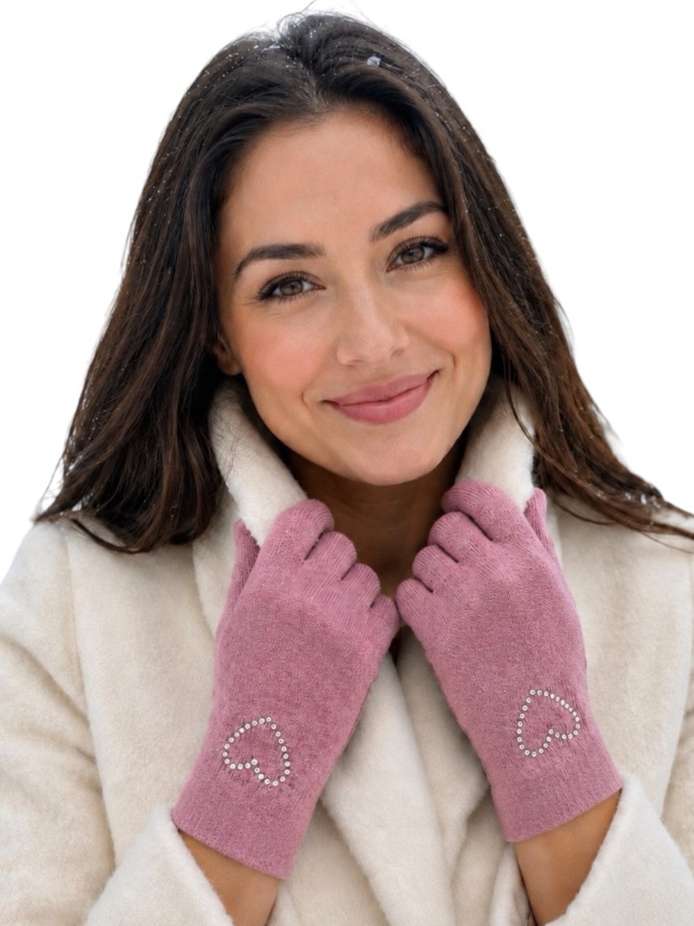 Portolano Crystal Heart Wool Cashmere Blend Gloves Mauve NWT OS